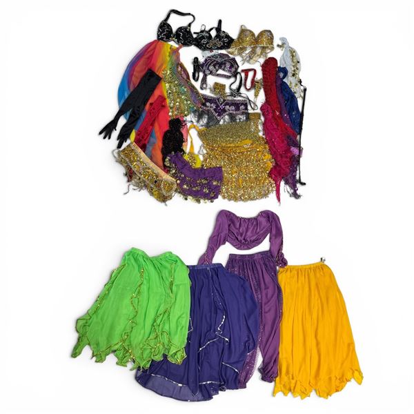 Group of Belly Dancing Clothing - Tops, Pants, Hip Scarves and More   Size Small