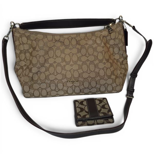 2-Tone Brown Coach Logo Canvas Purse and Wallet - Preowned