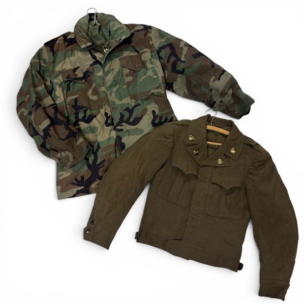 Camo Jacket & Vintage Green Wool US Ike Field Jacket with Brass US and Infantry Buttons