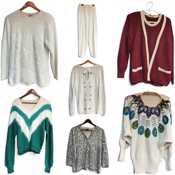 1 Pair of Ladies Pants & 6 Sweaters - Medium Sizes - Preowned