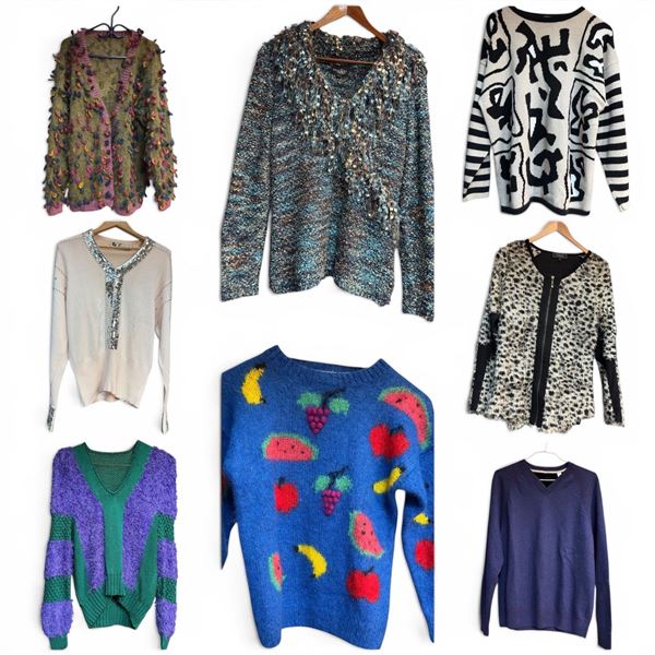 Group of 8 Ladies Fancy Sweaters - Variety of Styles and Sizes - Preowned