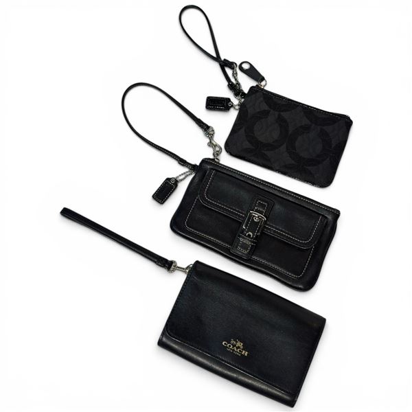 1 Fabric & 2 Leather Coach Logo Wristlet Wallets - Preowned