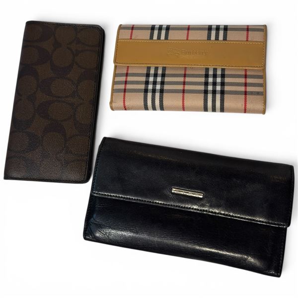 3 Designer Logo Wallets - Coach, Burberry and a Leather Fion - Preowned