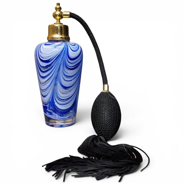 Blue Swirl Art Glass Perfume Atomizer - 6" Tall