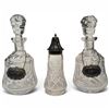 Image 1 : 2 Glass Decanters & 1 Crystal Sugar Shaker (Silver Plated "Sherry" & "Port" Decanter collars)