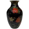 Image 2 : Black Cloisonne Vase with Red, Pink & Green Floral Design - 8" tall x 6" diameter