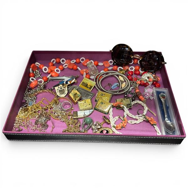 Tray of Fashion Jewelry and Collector Pins