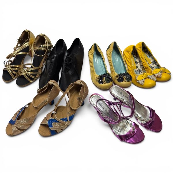 Shelf Lot of 6 Pairs of Ladies Shoes - Variety of Sizes - Some appear to be dance shoes