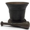 Image 1 : Heavy Antique Large Cast Iron Mortar & Pestle Set Circa 1900 ' Tall W 7" Diameter