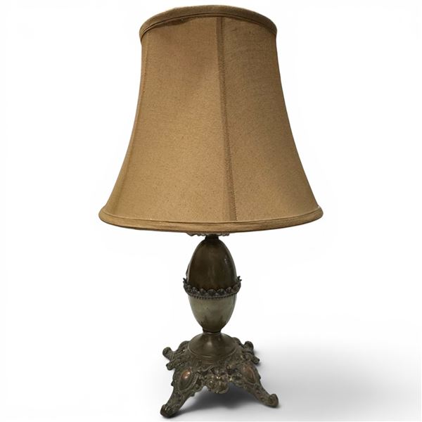 Victorian/Edwardian Ornate Cast Metal Table Lamp with Shade, Circa Early 20th Century 19.5" Tall