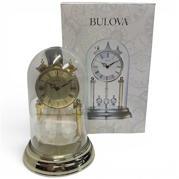 B8818 Tristan I Brass Finish Stepped Metal Base Clock with Glass Dome & Revolving Pendulum