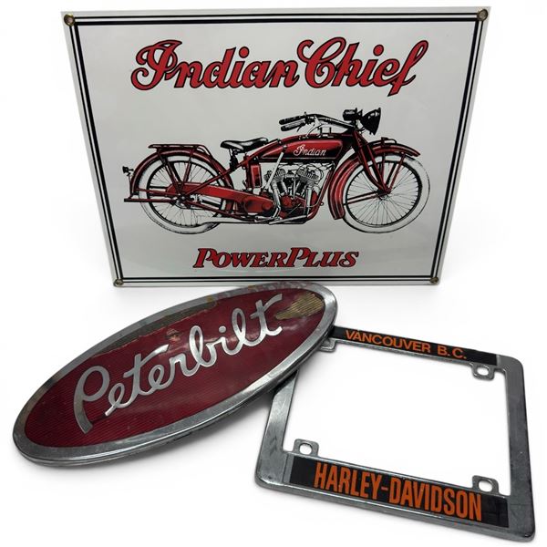 Automotive & Motorcycle Collection: Indian Motorcycle Sign, Peterbilt Emblem & Harley-Davidson