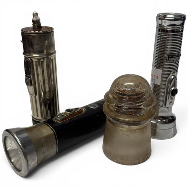 Everyready Captain, Masterlite, Daimon Focus Vintage Flashlights and Glass Insulator