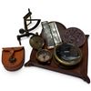 Image 1 : Vintage Gentlemen's Lot: Harmonicas, Magnifier, Compass, Scale, Leather Catchall and Coasters