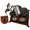 Image 2 : Vintage Gentlemen's Lot: Harmonicas, Magnifier, Compass, Scale, Leather Catchall and Coasters