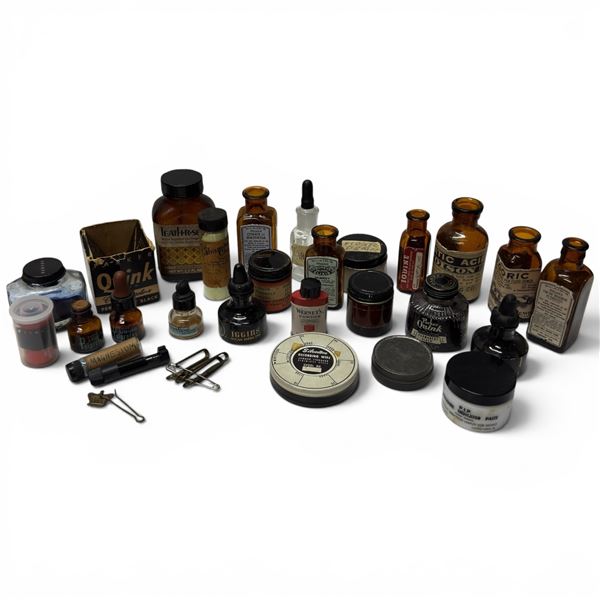 Collection of Antique & Vintage Pharmacy Bottles Ink Bottles Patent Medicines & Curiosities