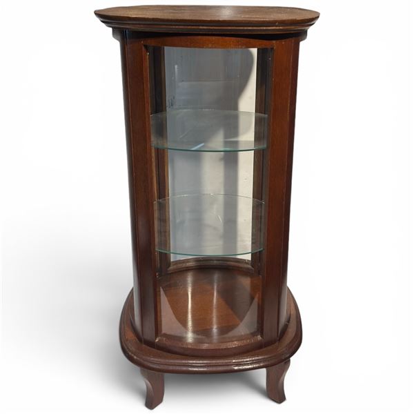 Small Tabletop Curio Cabinet Wood and Glass Construction Four Footed 22.75x11x11"