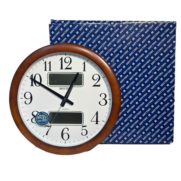 Rhythm CFG901NR06 Brown Wood Framed Wall Clock Brand New!