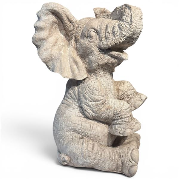 Decorative White Elephant Figurine in Playful Pose