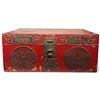 Image 2 : Vintage Red Cabin Chinese Trunk Painted Wood with Metal Hardware
