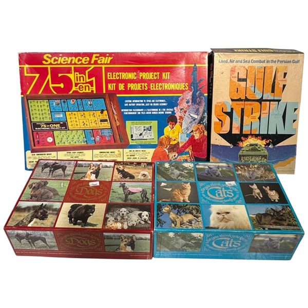 Vintage Electronic Project Kit, Gulf Strike Board Game & Cat/Dog Puzzles