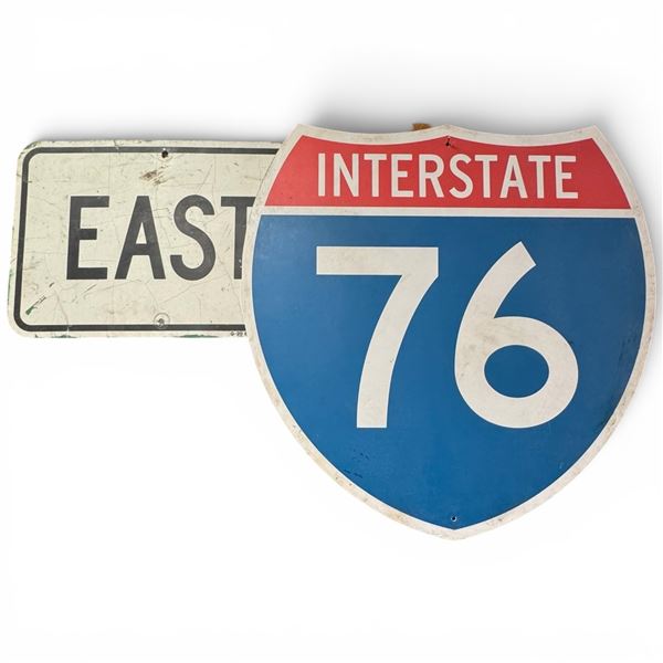 Large Replica USA Interstate 76 Highway Sign 2'x2' and Authentic East Road Sign