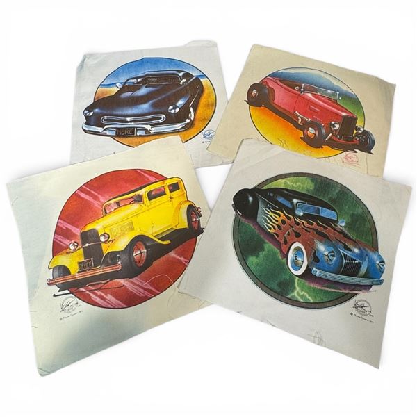 4x Kelley Mouse Studios 1973 Hot Rod Car Transfer on Canvas by Alton Kelley & Stanley Mouse