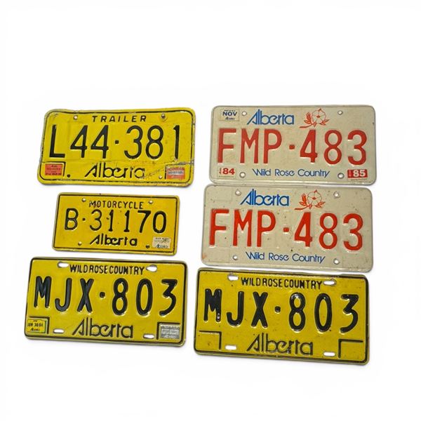 Collection of Vintage Alberta License Plates: Car/Truck, Trailer and Motorcycle