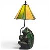 Image 1 : Whimsical Stained Glass Frog Lamp (bulb in base and under shade)  - 9" x 7" x 20" tall