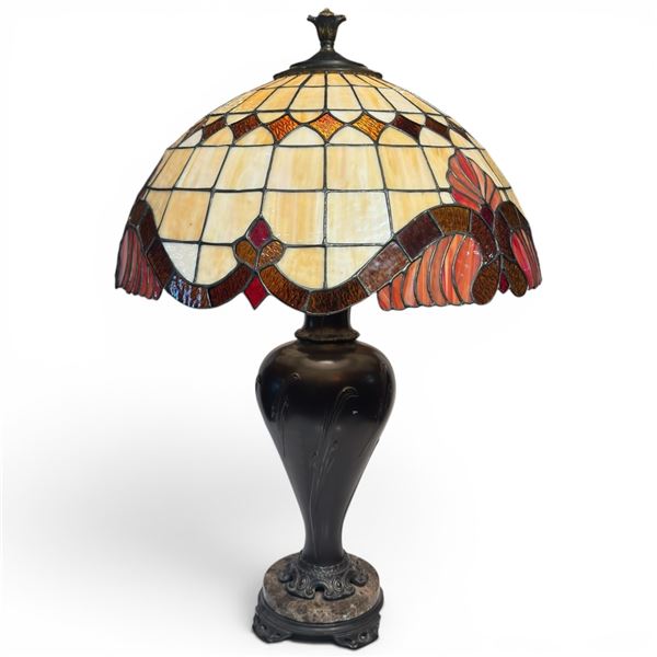 Tiffany Style Stained Glass Lamp with Metal and Quartz Composite Base (30" tall with 24" diameter sh