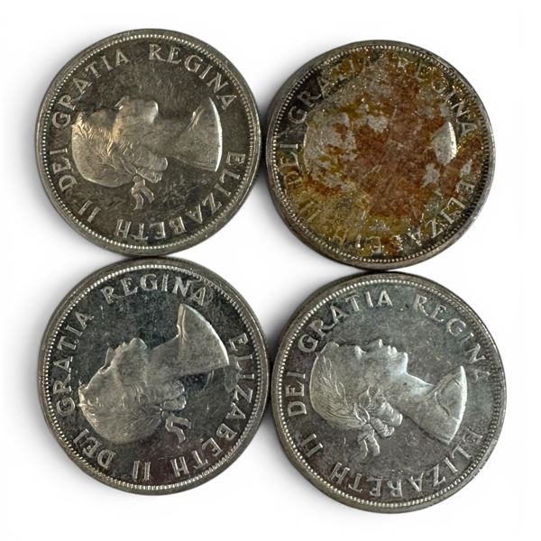 4 x 1958 Canadian Silver Dollars - 80% Silver BC Centennial "Death Dollars" - Circulated -  One coin