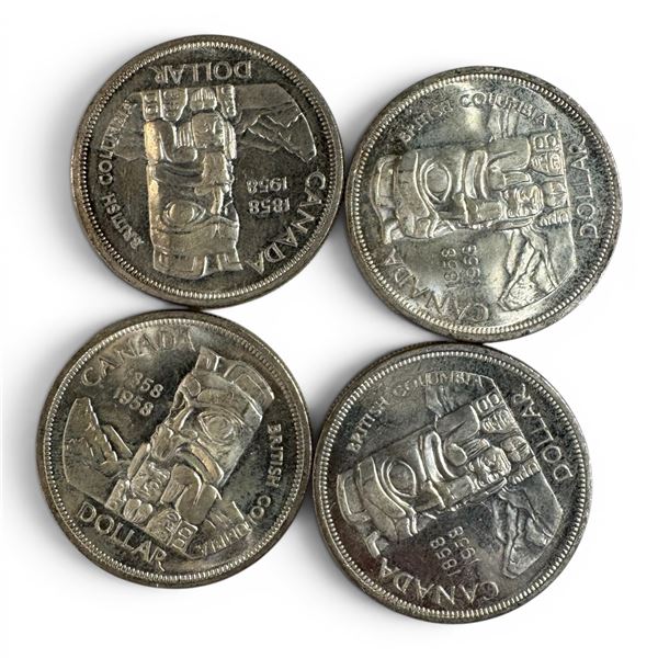 4 x 1958 Canadian Silver Dollars - 80% Silver BC Centennial "Death Dollars" - Circulated -  One coin