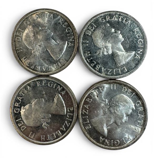 4 x 1958 Canadian Silver Dollars - 80% Silver BC Centennial "Death Dollars" - Circulated -  One coin