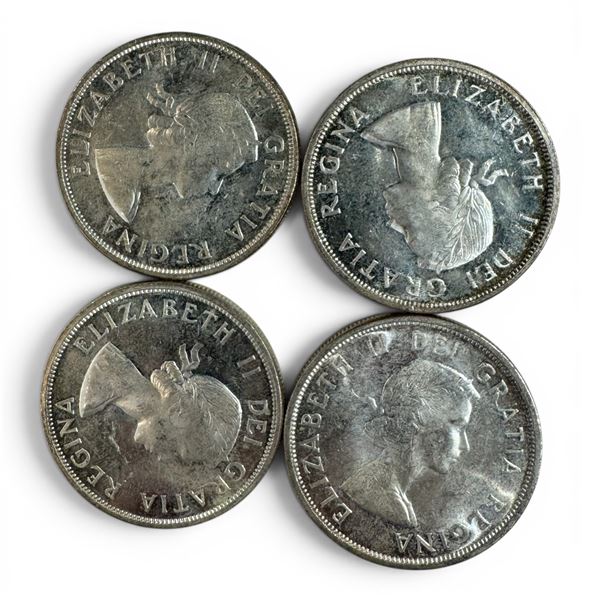 4 x 1958 Canadian Silver Dollars - 80% Silver BC Centennial "Death Dollars" - Circulated -  One coin