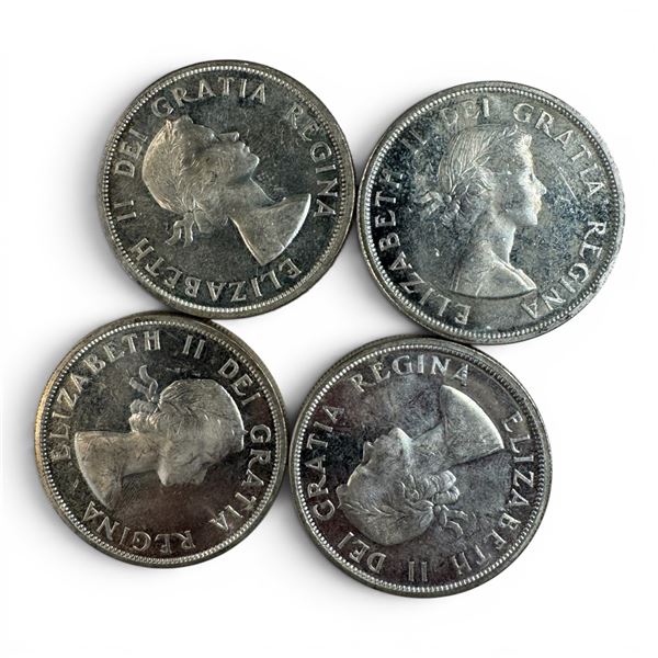 4 x 1958 Canadian Silver Dollars - 80% Silver BC Centennial "Death Dollars" - Circulated -  One coin