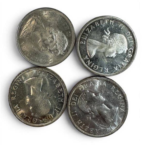 3 x 1958 & 1 x 1966 Canadian Silver Dollars - 80% Silver Dollars - Circulated -  One coin has sticke