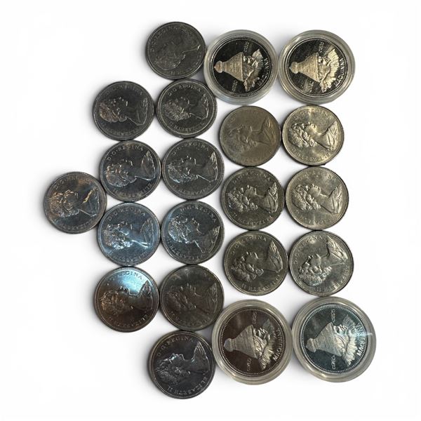 17 Assorted Canadian Cupronickel Dollar Coins & 4 x 1977 Nootka Municipal Trade Dollars