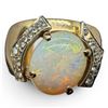 Image 1 : 14K Gold, Opal and Diamond Ring - 8 x 10mm Opal with 11 Accent Diamonds -Size 6.5 -Band is 10mm wide