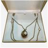 Image 2 : Vintage "Goldette New York" Gold-Tone Sautoir Necklace with Faux Moonstone Pendant - 34" long