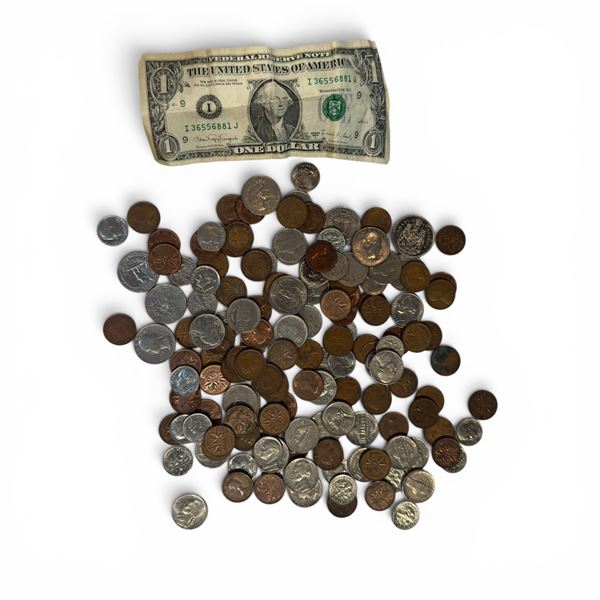 15 Oz. Bag of Canadian Pennies and American Coins - Some Vintage