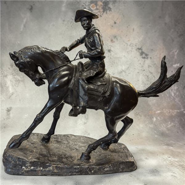 Bronze Bronco Buster Sculpture with Dark Patina