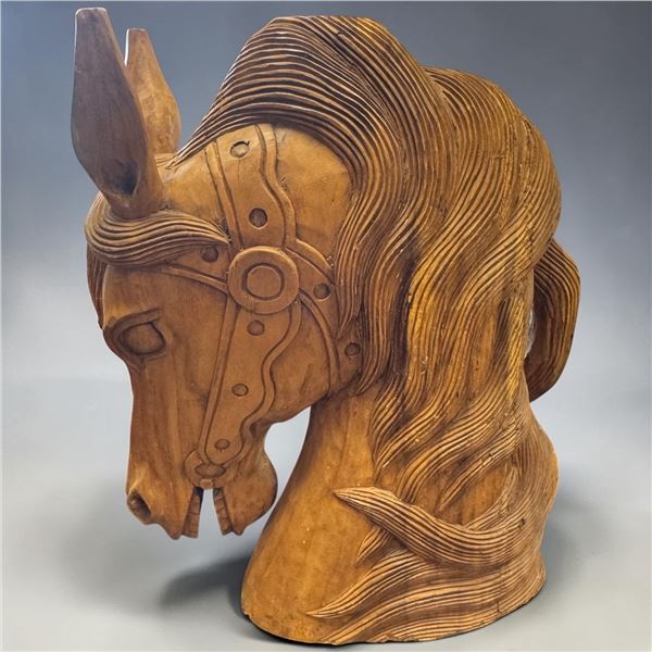 Stunning Large Solid Wood Carved Carousel Style Horse Head 31" Tall and 22" Wide #1