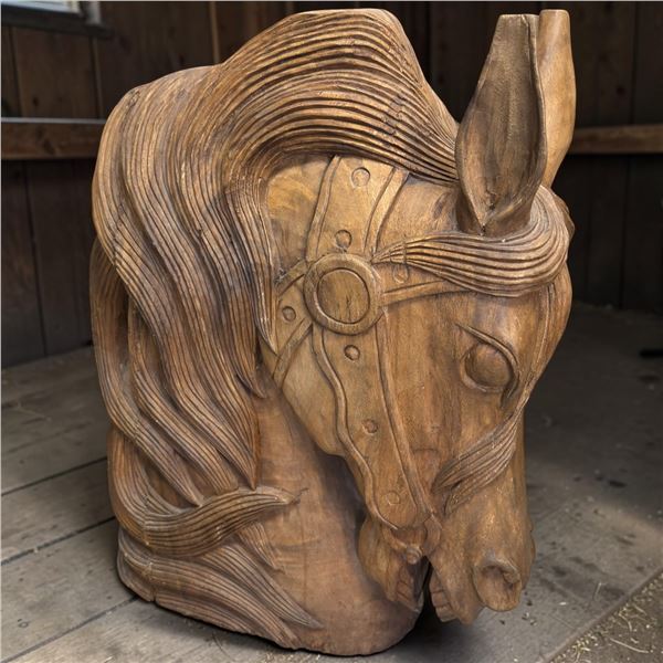 Stunning Large Solid Wood Carved Carousel Style Horse Head 31" Tall and 22" Wide #2