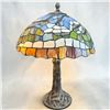 Image 1 : Gorgeous Tiffany Style Table Lamp with Sculpted Tree Trunk Style Base 28" Tall