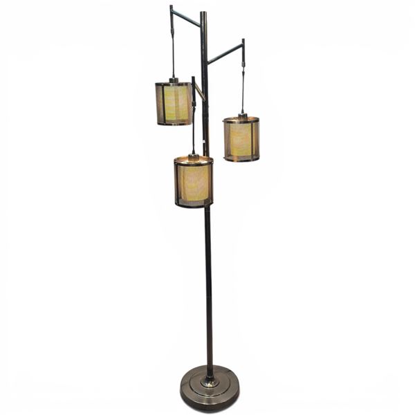 Nickel Gray Finish Floor Lamp with Three Hanging Lights with Mesh Shades 73" Tall