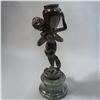 Image 1 : Edouard Drouot Bronze Cherub with Urn on Green Marble Base