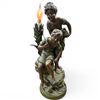 Image 1 : Art Nouveau Style Figural Baroness Design 20th Century Spelter Table Lamp Boy & Girl Fishing 17"