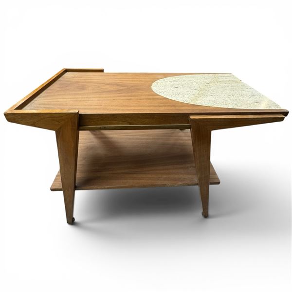 Mid Century Modern Teak Side Table with Marble Insert