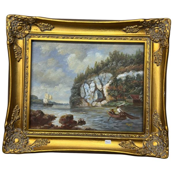 Signed Original Canvas Painting Seashore Scene Possibly Mary Unknown Artist