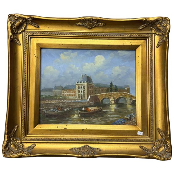 Original Oil on Canvas Seine River Paris Scene Signed Unknown Artist
